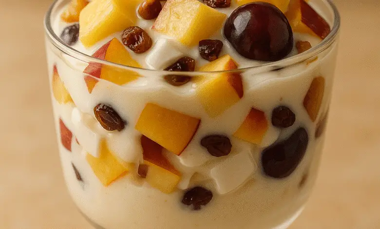 ENSALADA CREMOSA DE PIÑA, COCO, YOGURT Y DURAZNO 1