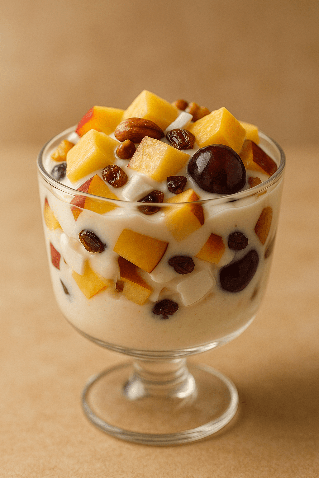 ENSALADA CREMOSA DE PIÑA, COCO, YOGURT Y DURAZNO