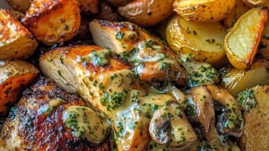 Pollo Picante con Miel y Ajo + Papas Rostizadas con Crema de Chalotas Caramelizadas y Pesto de Champiñones 3