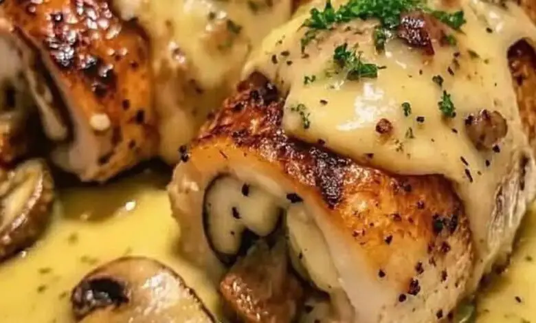 🧆✨ Historia del “Pollo Relleno de Champiñones con Mantequilla de Ajo y Queso” 1