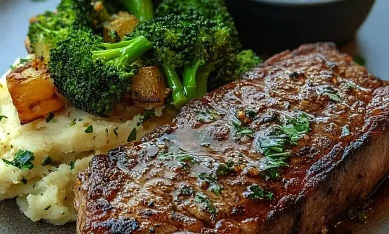 FILETE A LA SARTÉN CON PURÉ Y BRÓCOLI ASADO 1