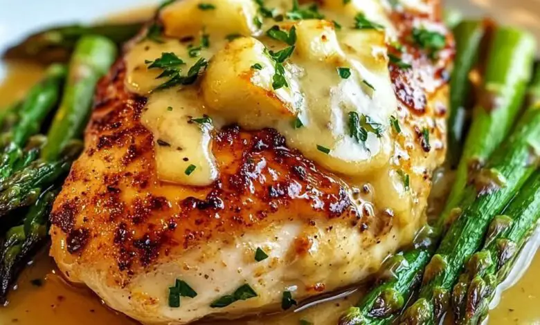 Pollo con Miel y Mostaza con Espárragos Asados y Queso 1