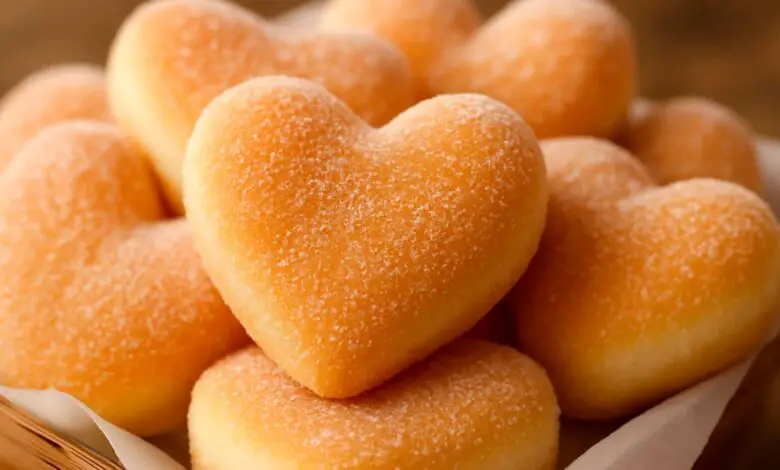DONAS EN FORMA DE CORAZÓN CUBIERTAS CON AZÚCAR 1
