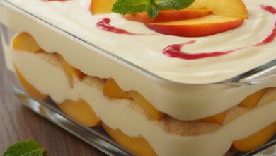 Postre Frío de Melocotones con Gelatina de Nata y Melocotón 3