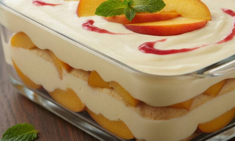 Postre Frío de Melocotones con Gelatina de Nata y Melocotón 1