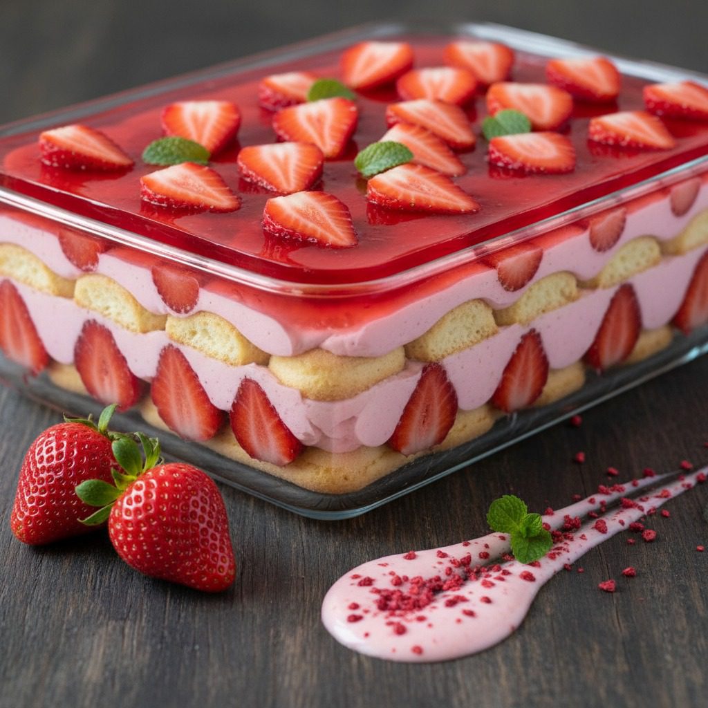 Postre Frío de Gelatina con Fresas