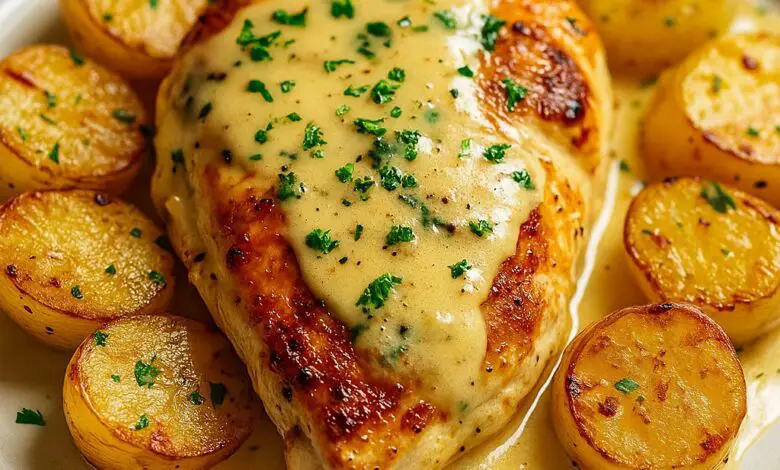 Pechuga de Pollo con Salsa de Queso y Patatas Asadas 1