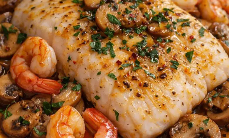 Bacalao con Gambas y Champiñones al Ajillo 1