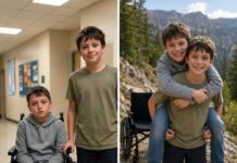 Un niño cargó a su mejor amigo en silla de ruedas durante toda una excursión… Al día siguiente, unos desconocidos llegaron a la escuela preguntando por él