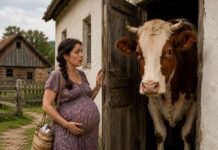 Una vaca protege a su dueña embarazada de un peligro oculto en el establo