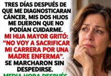 Tres días después de que me diagnosticaran cáncer, mis dos hijos me dijeron que no podían cuidarme. Mi hija mayor gritó: «No voy a sacrificar mi carrera por una madre enferma». Se marcharon sin despedirse. Media hora después, recibí una llamada del hospital que cambió mi vida para siempre