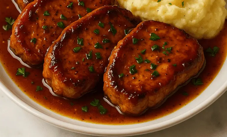 Chuletas de Cerdo con Miel y Ajo con Puré de Patatas Cremoso 1