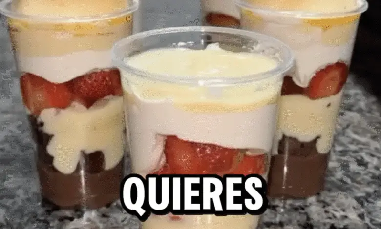 Flan con Brownie, Crema y Fresas en Vaso 1