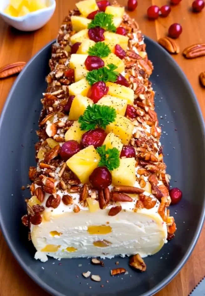 Rollo de Queso con Piña y Arándanos